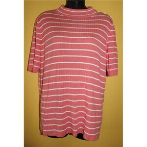 NWOT Talbots X Pink White Striped Elbow Sleeve Mock Neck Sweater 0X
